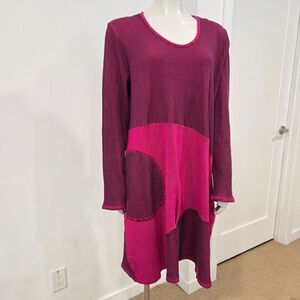 Fenini Art to Wear Size L Waffle Knit Midi Dress Stretch‎ cotton Blend Lagenlook